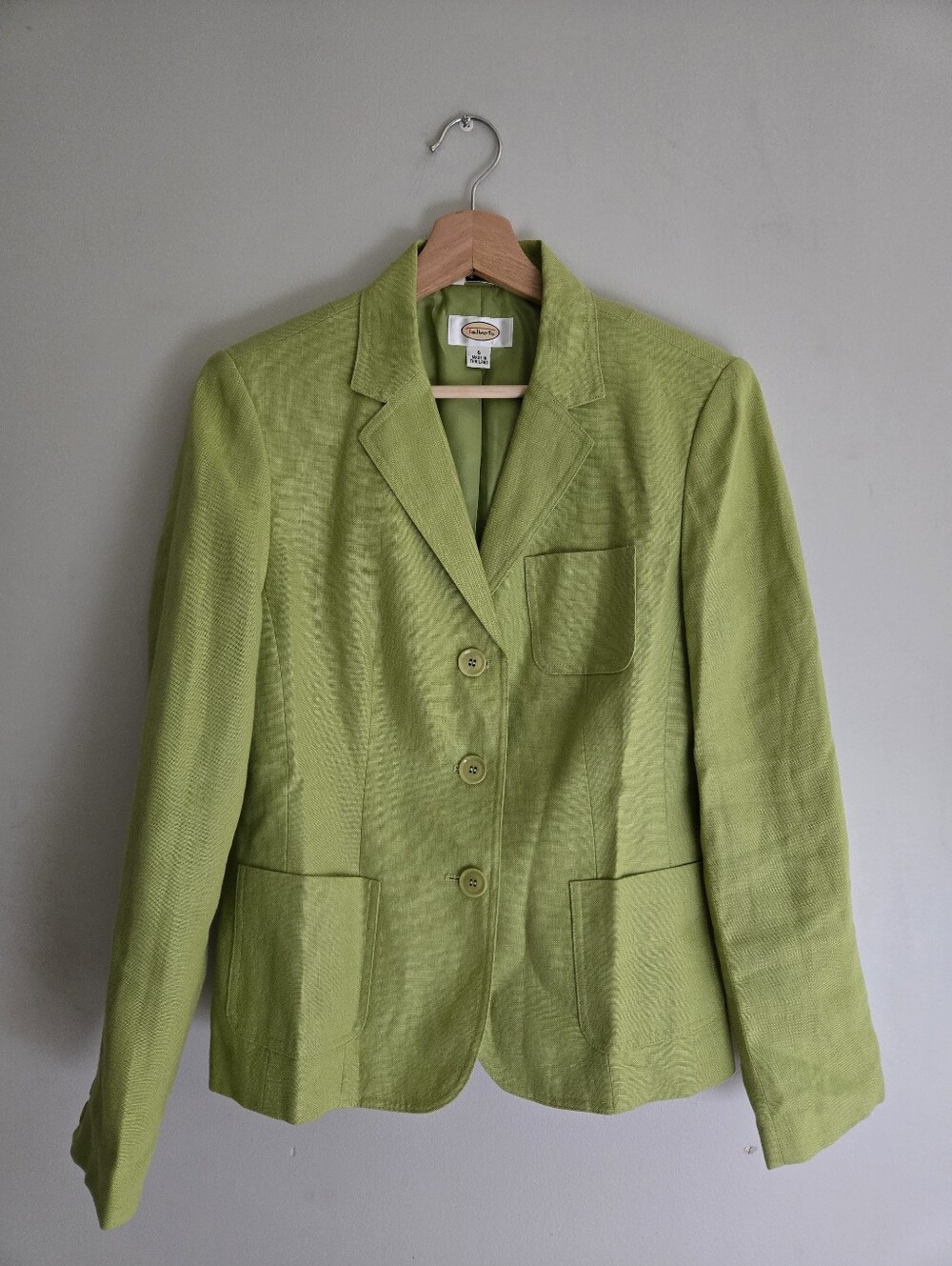 Vintage Talbots Irish Linen Chartreuse Green Blazer Size 6 Y2K Dopamine Office